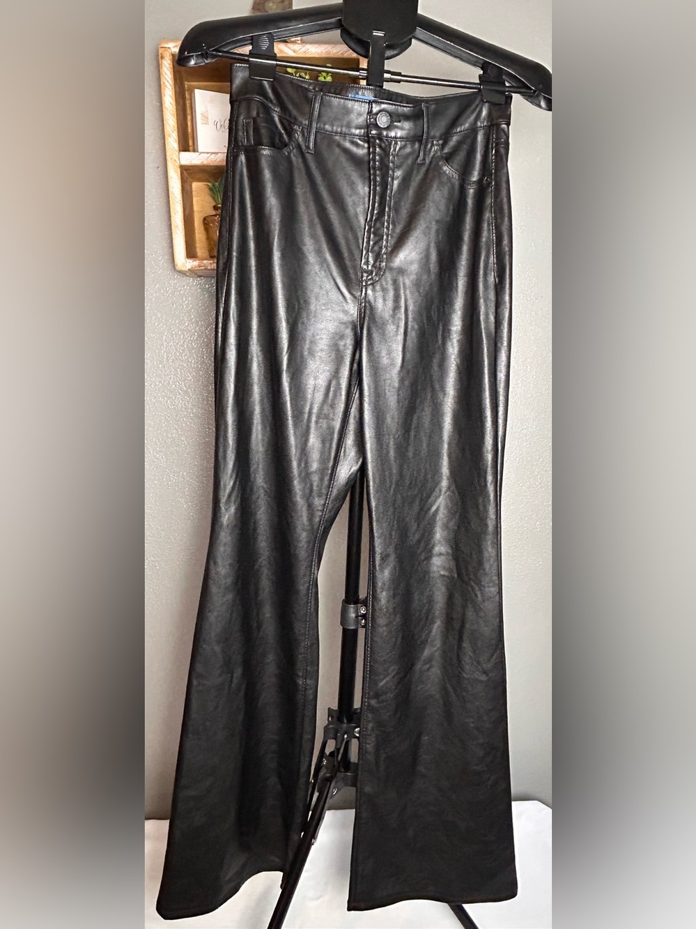 Old Navy Black Faux Leather High Rise Flare Jeans